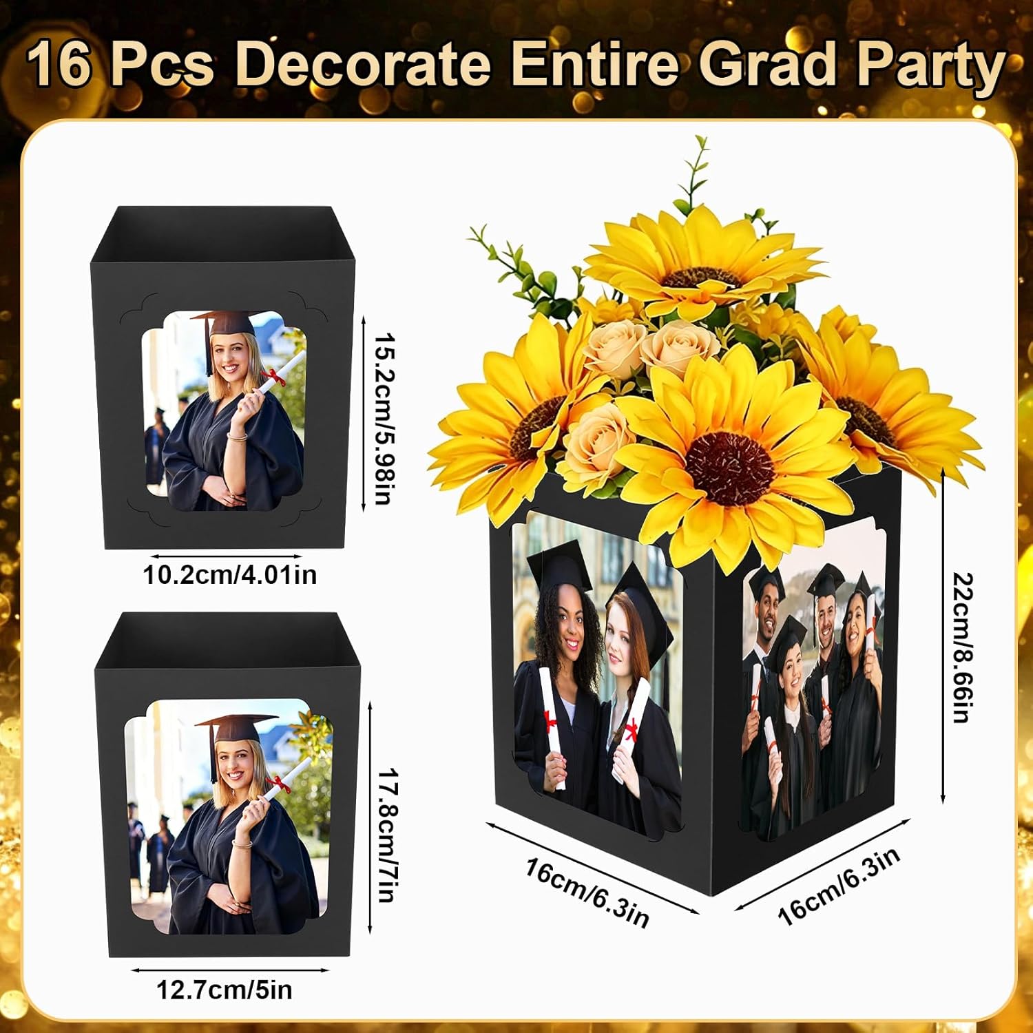 Fennoral 16 Pcs Graduation Box Centerpieces for Table 6/7 Inch Photo Display Congrats Grad Party Favor Gift College Picture Box Photo Props Frame for 2026 Graduation Table Decoration,Class of 2026