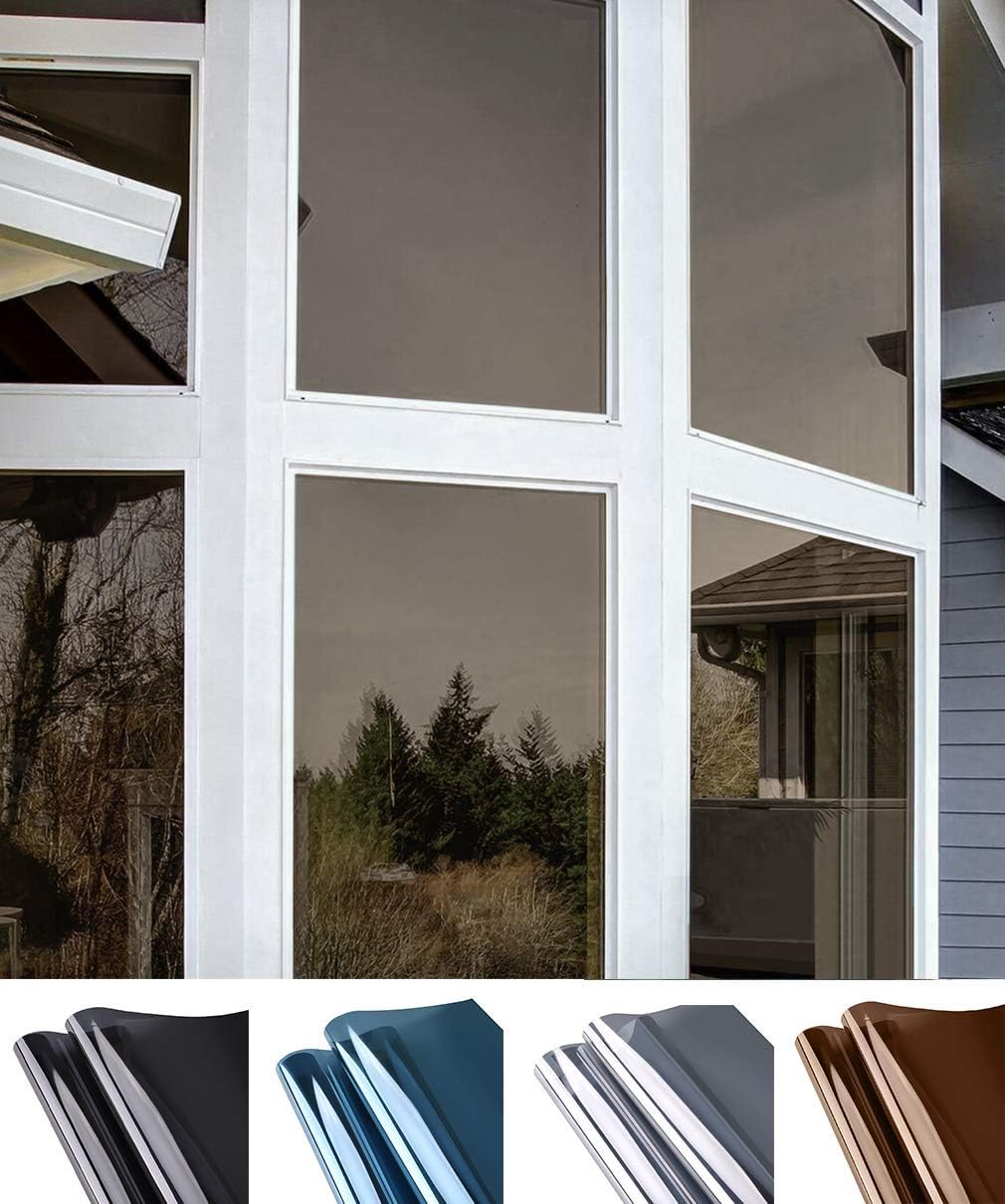 Oxdigi One Way Privacy Window Film Sun Blocking Mirror Tint Solar Film No Glue Static Window Cling Heat Control Anti UV Removable 29.5"x 118" Brown