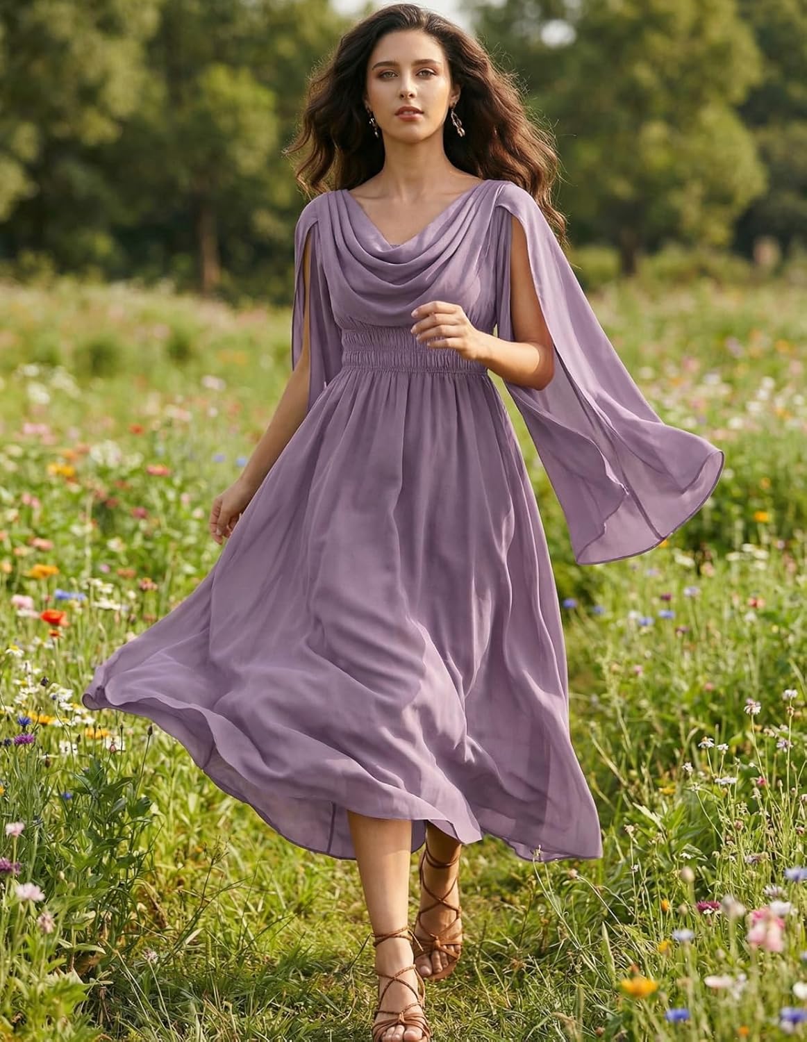 Scarlet Darkness Women Renaissance Dress Split Bell Sleeve Cowl Neck Peasant Medieval Dress