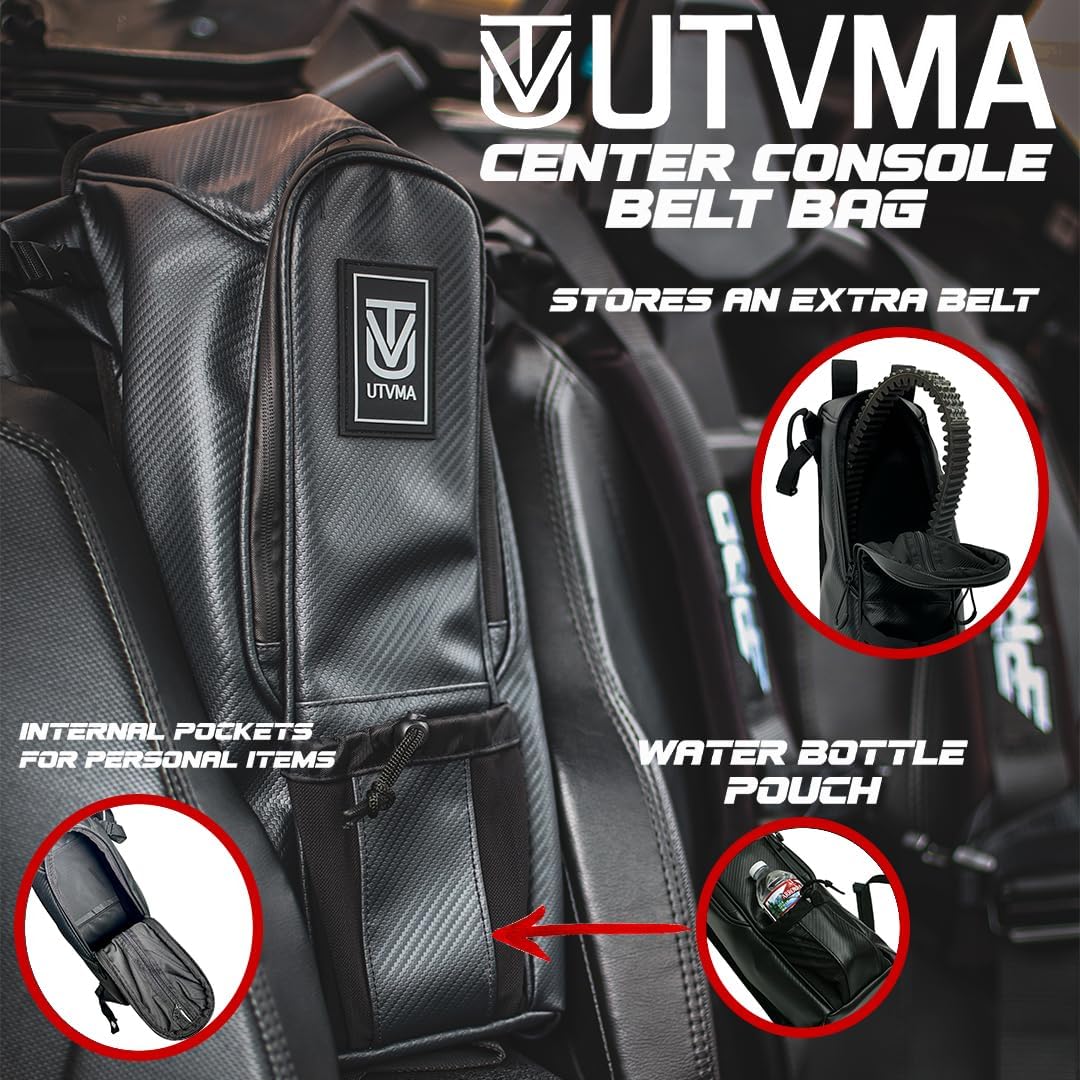 Center Storage Belt Bag w/Water Bottle Pouch | Universal Fitment | Waterproof | Extra Belt Storage | Extra Cupholder