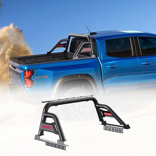 Roll Bar | Adjustable Sport Chase Rack for Mid Size Pickup Truck Compatible with Tacoma,Ford Ranger, Canyon,Nissan Frontier | Textured Black Powder | No Drilling
