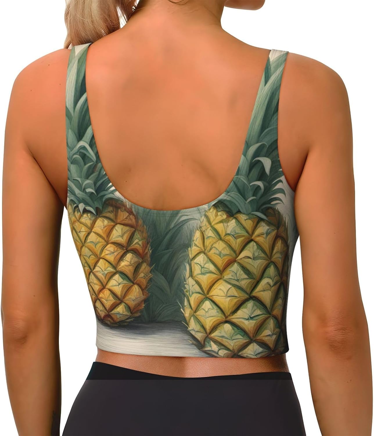 Pineapple Print Sports Bra For Women,Padded,Racerback,Perfect For Yoga,Workout And Running