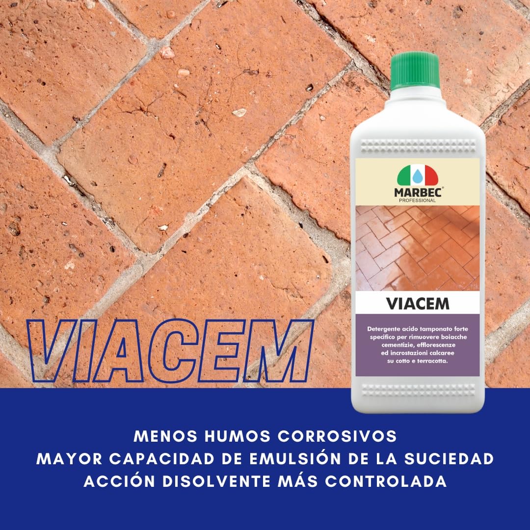 MARBEC VIACEM 20LT Potente detergente ácido tamponado para terracota. Elimina incrustaciones y lechadas de cemento, ideal para la limpieza de terracota después de la obra.