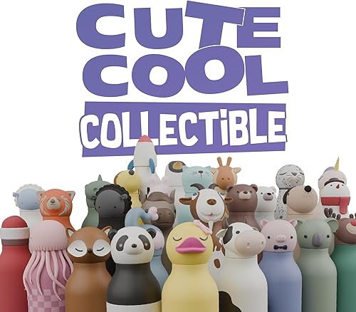 Miniatura 6 de Asobu Bestie - Botella de agua aislada de acero inoxidable con cabeza de animal suave desmontable, bebida divertida para niños y adolescentes con