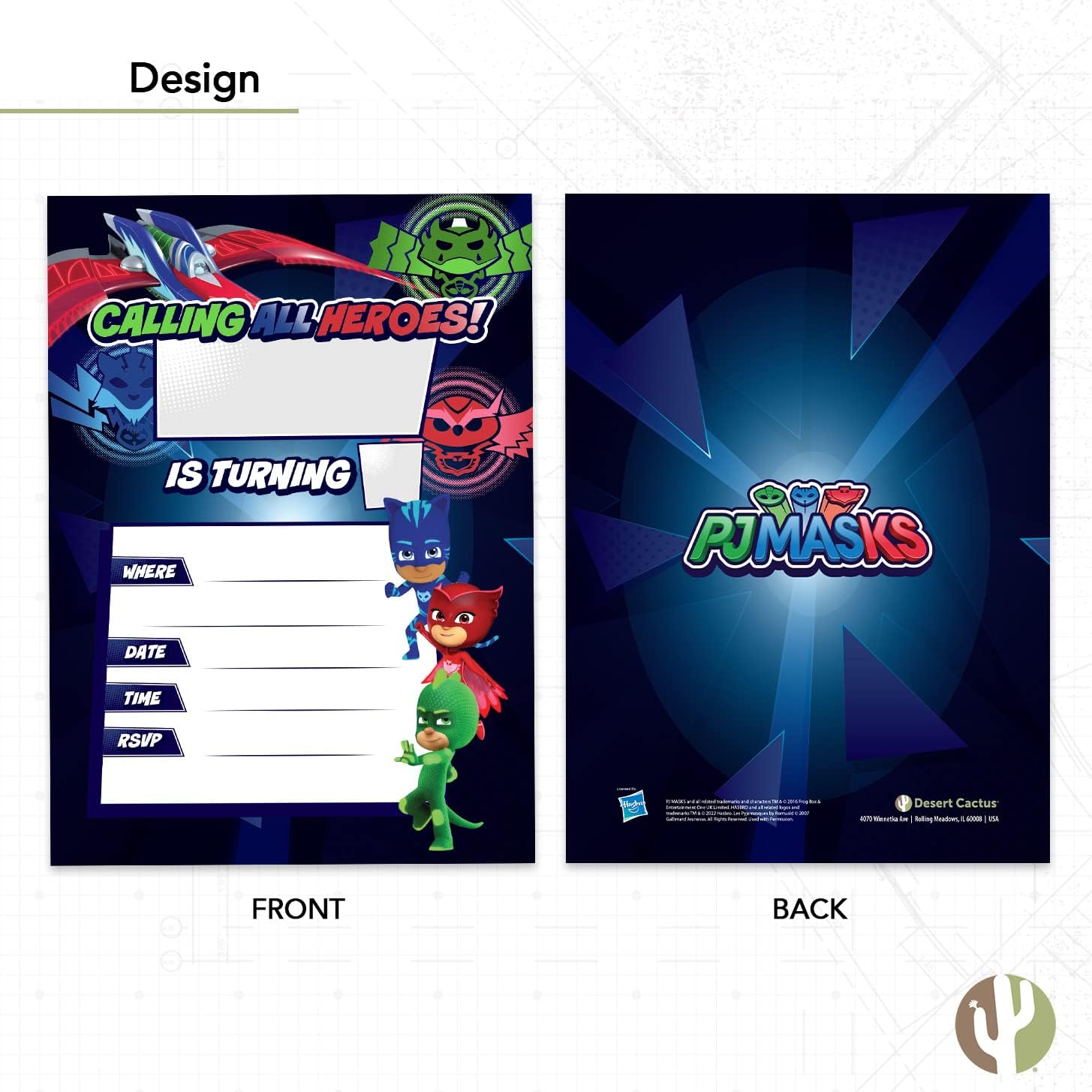 Desert Cactus PJ Masks Invitations Boys Girls Kids Party Invites Cards 10 Count with Envelopes Happy Birthday (Style A)
