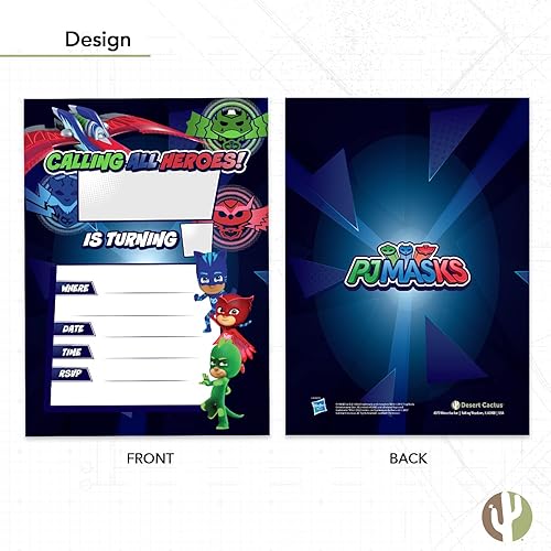 Miniatura 4 de Desert Cactus PJ Masks Invitations - Tarjetas de invitaciones de fiesta para niños y niñas, 10 unidades con sobres, feliz cumpleaños (estilo A)