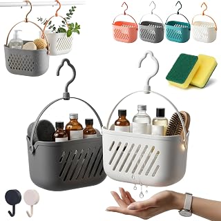 Portable Shower Caddy Hanging Shower Basket Organizer with Hook for Bathroom, Dorm, Gym, Travel, Plastic Hanging Shower Caddy Portable Storage Tote Box Bin, Shower Caddy Portable Basket (2pcs-A)