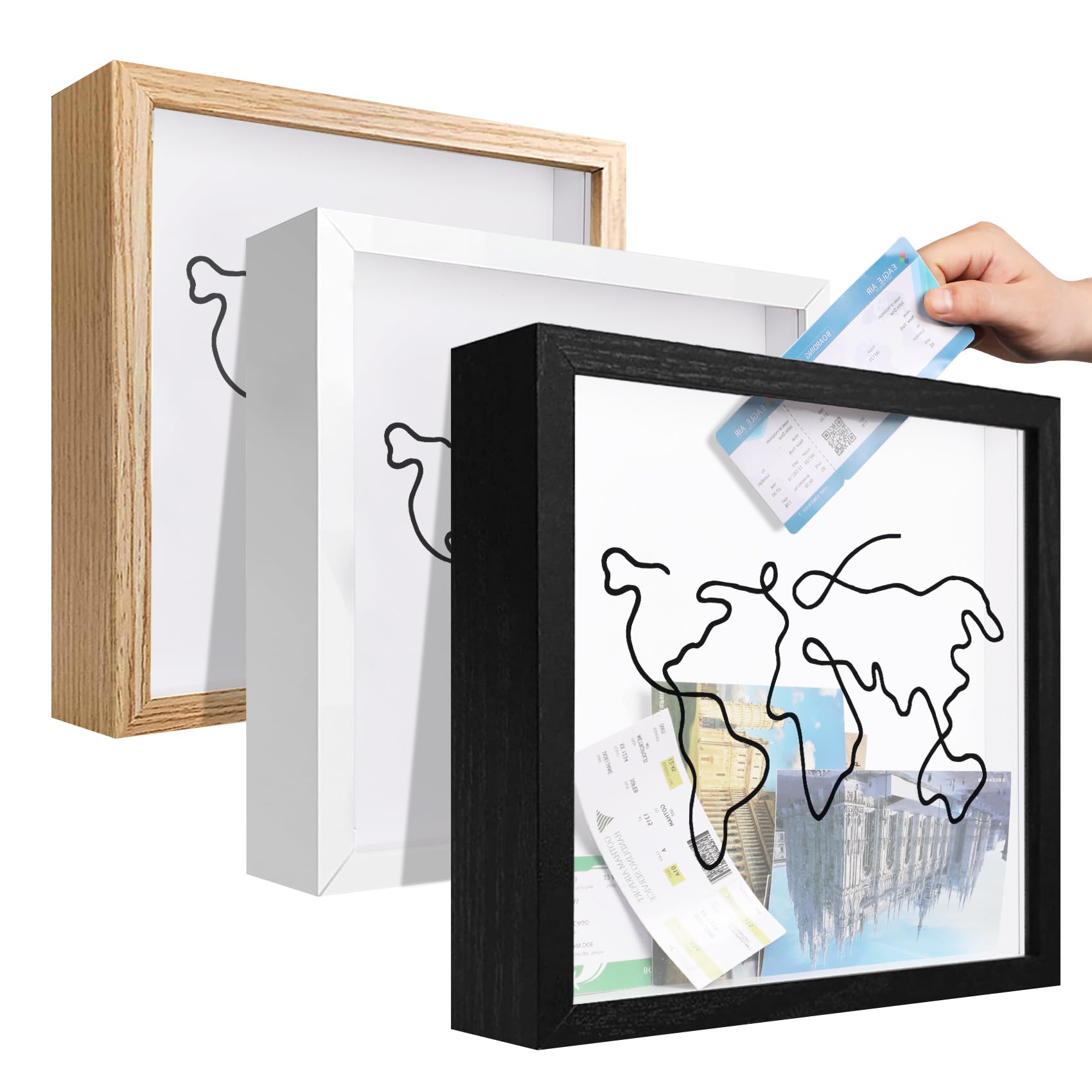 MGLIFEUL Travel Shadow Photo Keepsake Memory Box Ticket Keepsake Honeymoon Fund Box with Slot Frame Adventure Best Gift for Keepsake International Traveler Women Men People Who Travel Hiker Unique