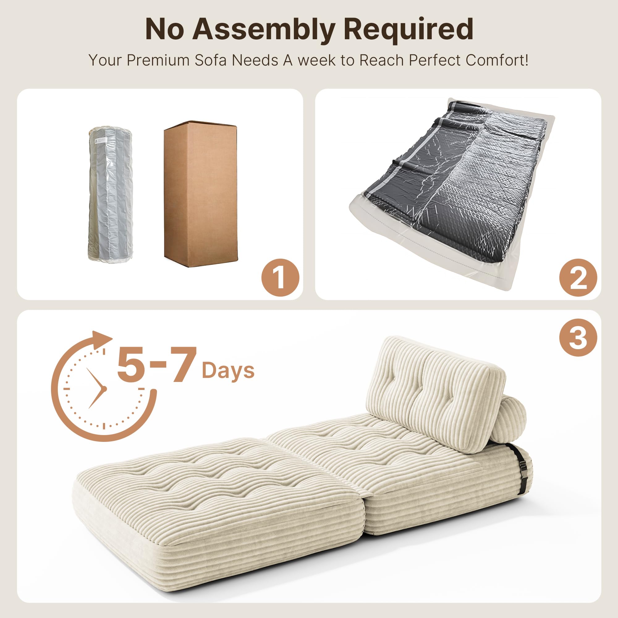 Xbro Canapé-lit Convertible 1 Place 170 x 85 cm, Canapé de Sol Convertible, Matelas Pliant Sofa en Mousse à Mémoire de Forme, Pliable Chambre Salon,Beige