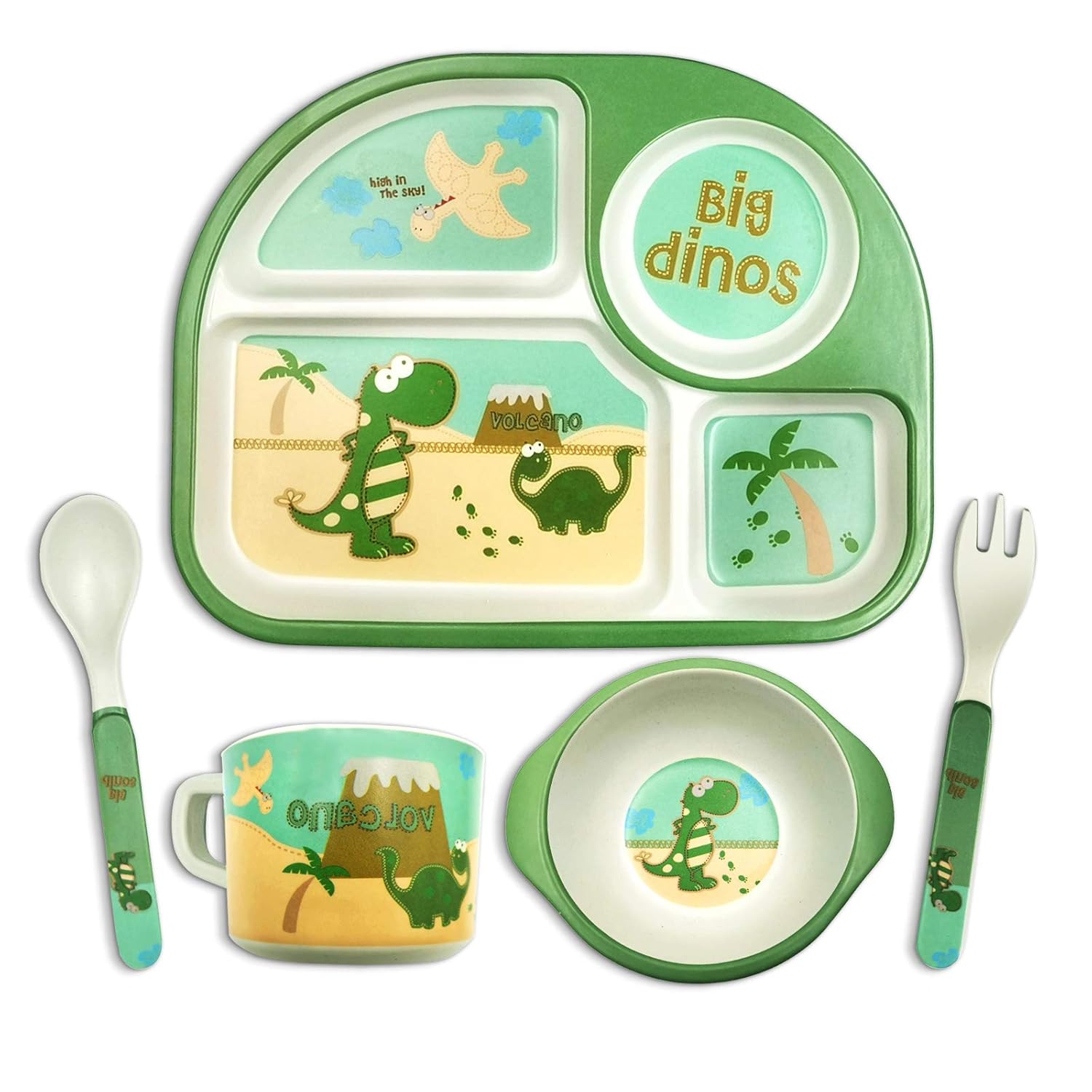 Toddler Dishes Dinnerware Sets - Dinosaur Kids Plates Bowl Sets Plate for Weaning Babies Bamboo Toddler Dishes Baby Toddler Self-Feeding Plate : Baby