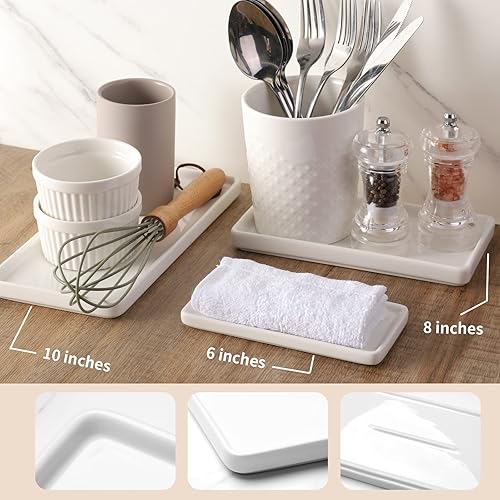 Miniatura 31 de Gurygo Paquete de 2 bandejas de baño de 6 pulgadas para mostrador, bandejas de tocador de cerámica para baño, bandeja rectangular pequeña