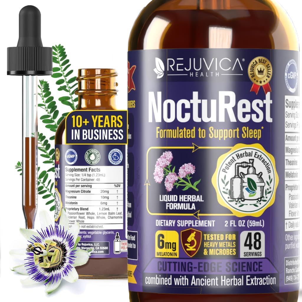 NoctuRest Liquid Melatonin Drops for Adults – Natural Sleep Aid with Magnesium, L-Theanine & Valerian Root – Nighttime Sleep Support for Calm & Rest - 2X Absorption Drops - 2 Fl Oz