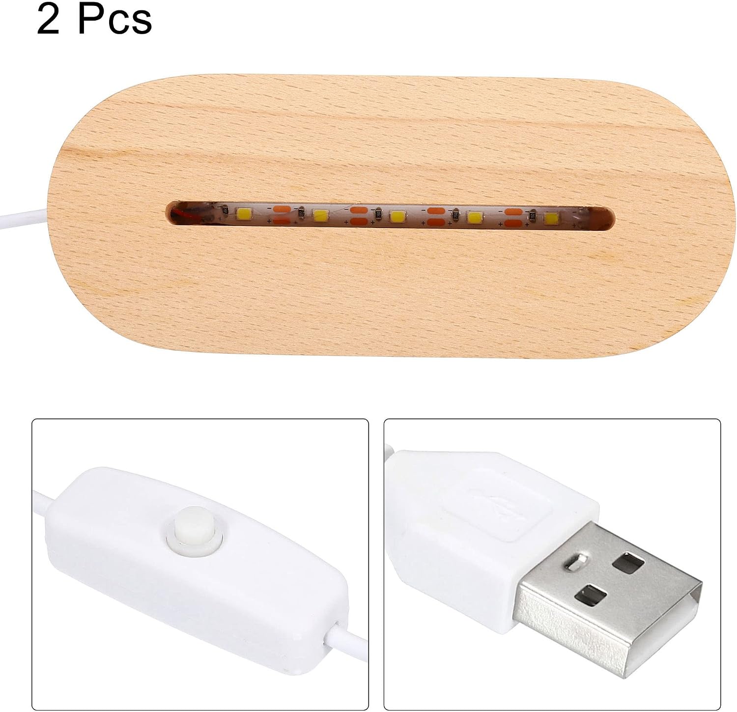 PATIKIL Wooden LED Light Base Stand, 2 Packs Oval Wooden 3.74" x 0.2" White Lights Display Pedestals for Acrylic Nightlight Crystal Art, Wood Color