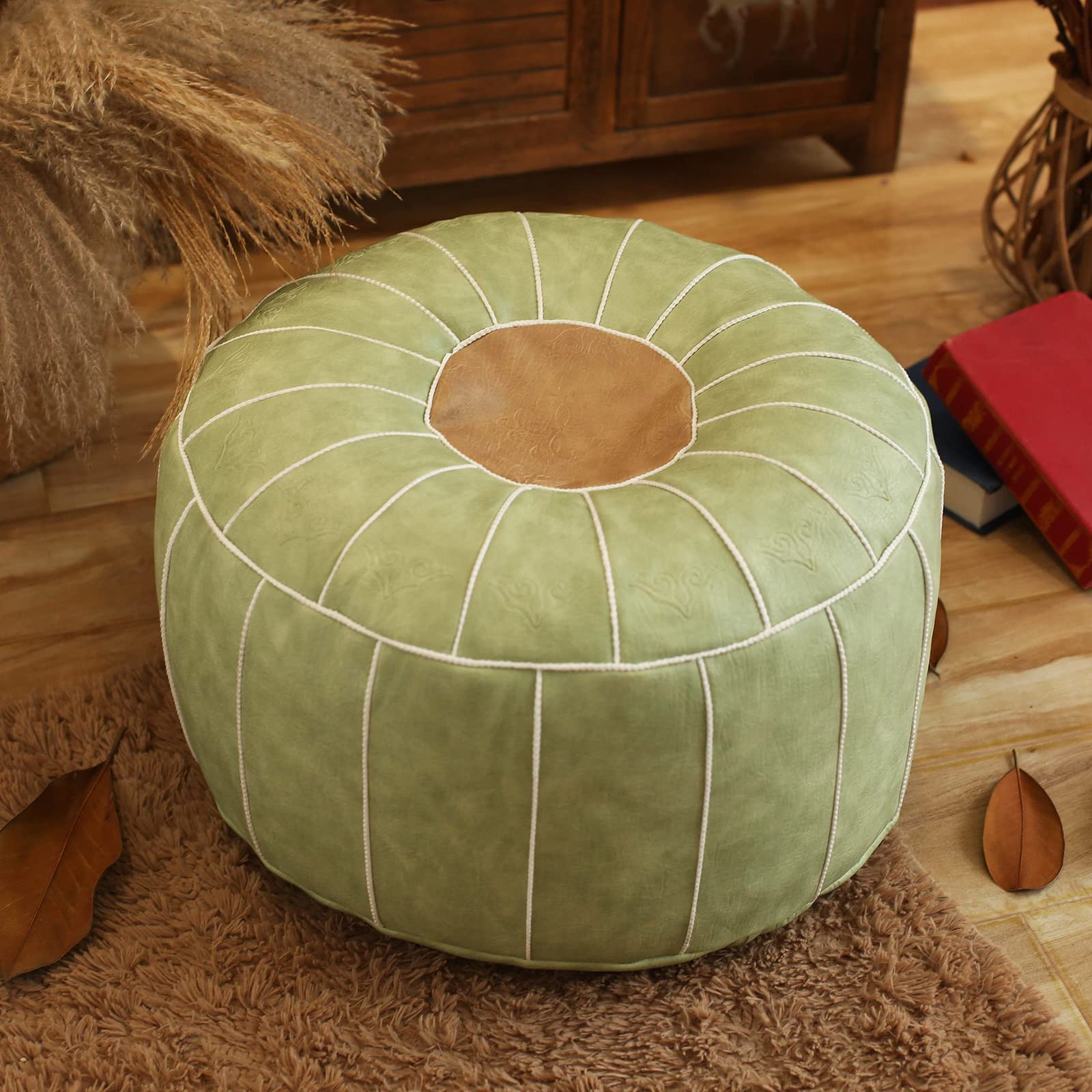 Authentic Moroccan Leather Pouf - Unstuffed Round Ottoman Cover, Stylish Footrest & Storage Solution for Modern Home Décor, Premium Quality & Versatile Design
