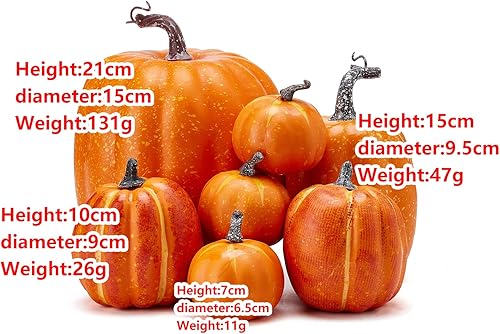 Miniatura 6 de Roiysan Juego de 7 calabazas artificiales de Halloween de plástico para decoración de modelos, manualidades, decoración de cosecha de otoño (luz