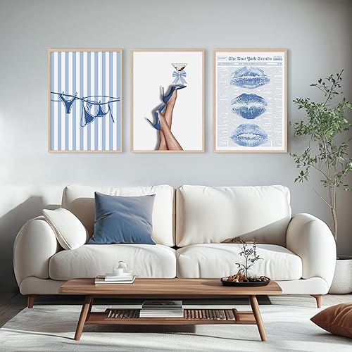 Miniatura 7 de Decoración artística de pared de coqueta azul, pósteres estéticos de moda, arte de pared retro Y2k, arte de pared con lazo azul, impresiones de