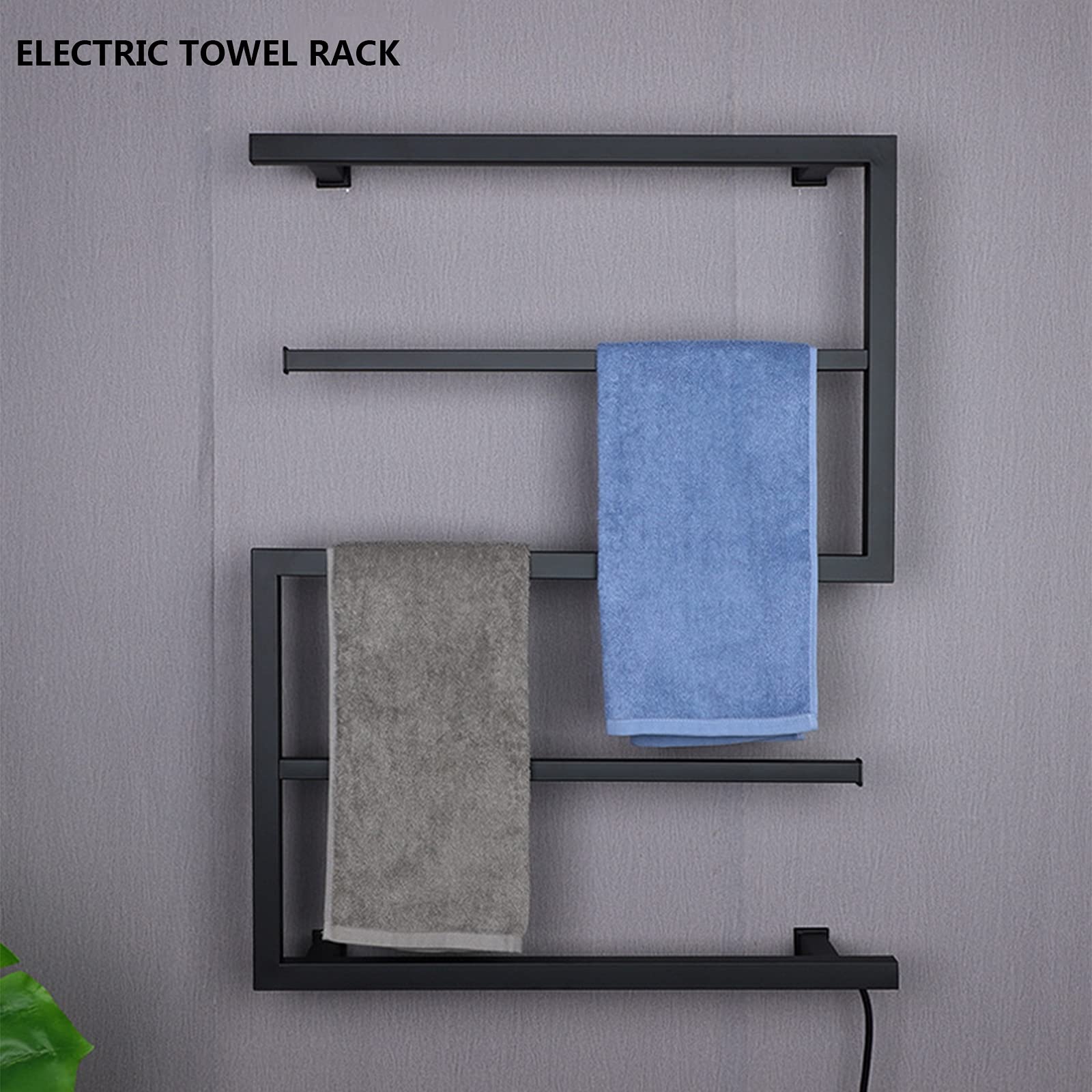 ZQFIDFYR Black Towel Warmer Drying Rack 5 Bar Wall Mounted Electric Heated Towel Rack Energy Efficient 89W 304 Stainless Steel Heated Towel Dryer for Bathroom (Plug in)