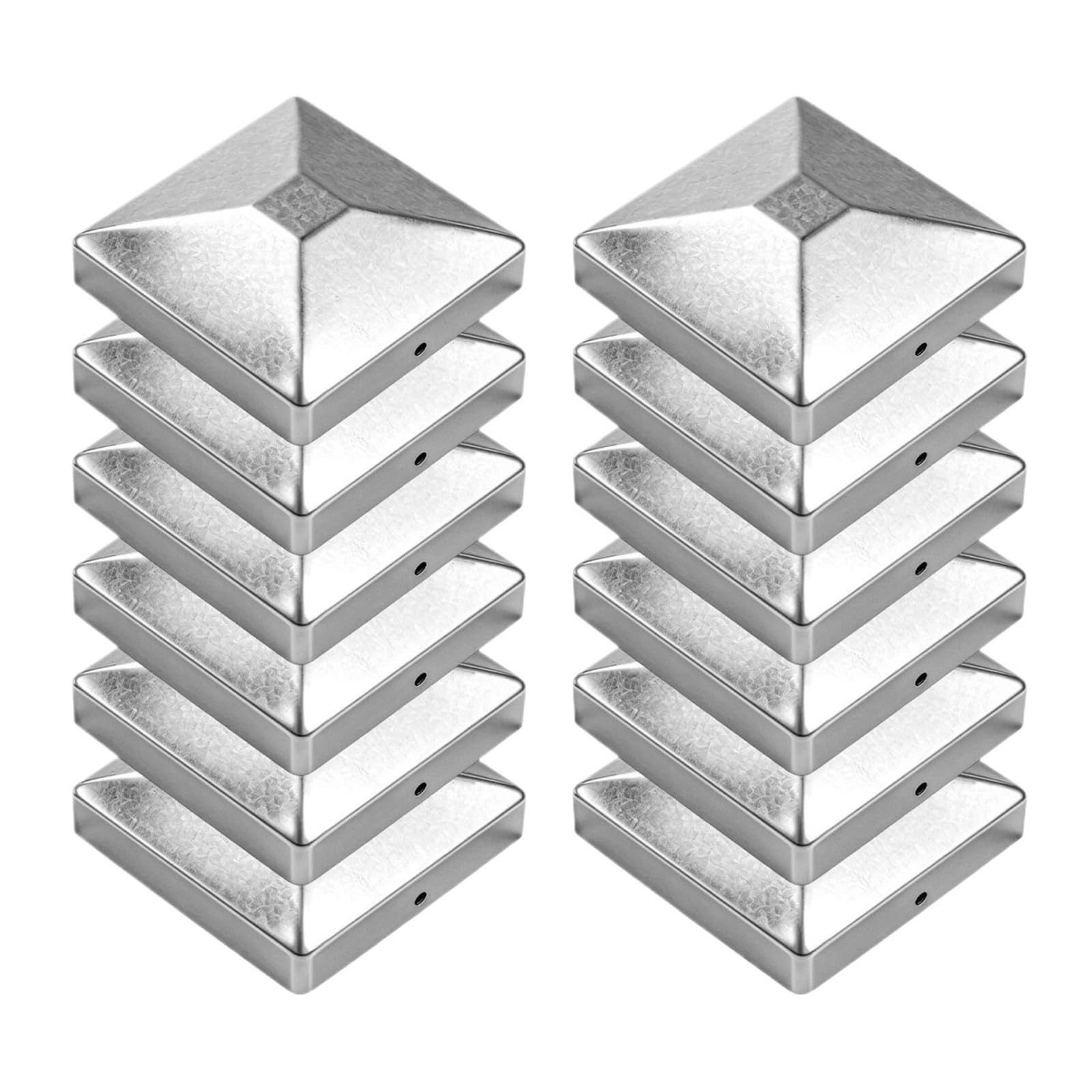 Irgvjifr Silver Fence Posat Cap Pyramid Fence Column Cap Zinc Steel For Outdoor Railing Post 7X7cm Set Of 12 For Courtyard
