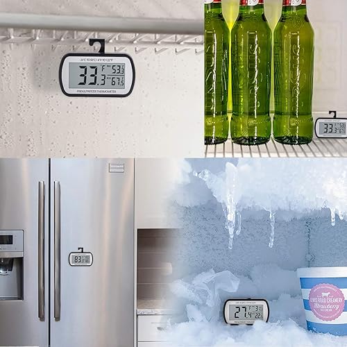 Miniatura 9 de AEVETE Paquete de 8 termómetros digitales impermeables para refrigerador con pantalla LCD grande, termómetro para congelador con parte trasera