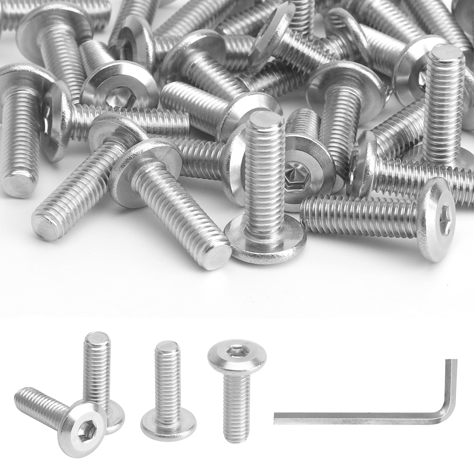 APOMOONS 30 Pezzi M6 x 20mm Viti A Testa con Esagono Incassato Viti Testa Acciaio Inox Piatta M6 x 20 mm per Mobili A Macchina Dispositivi Meccanici con Chiave Inglese