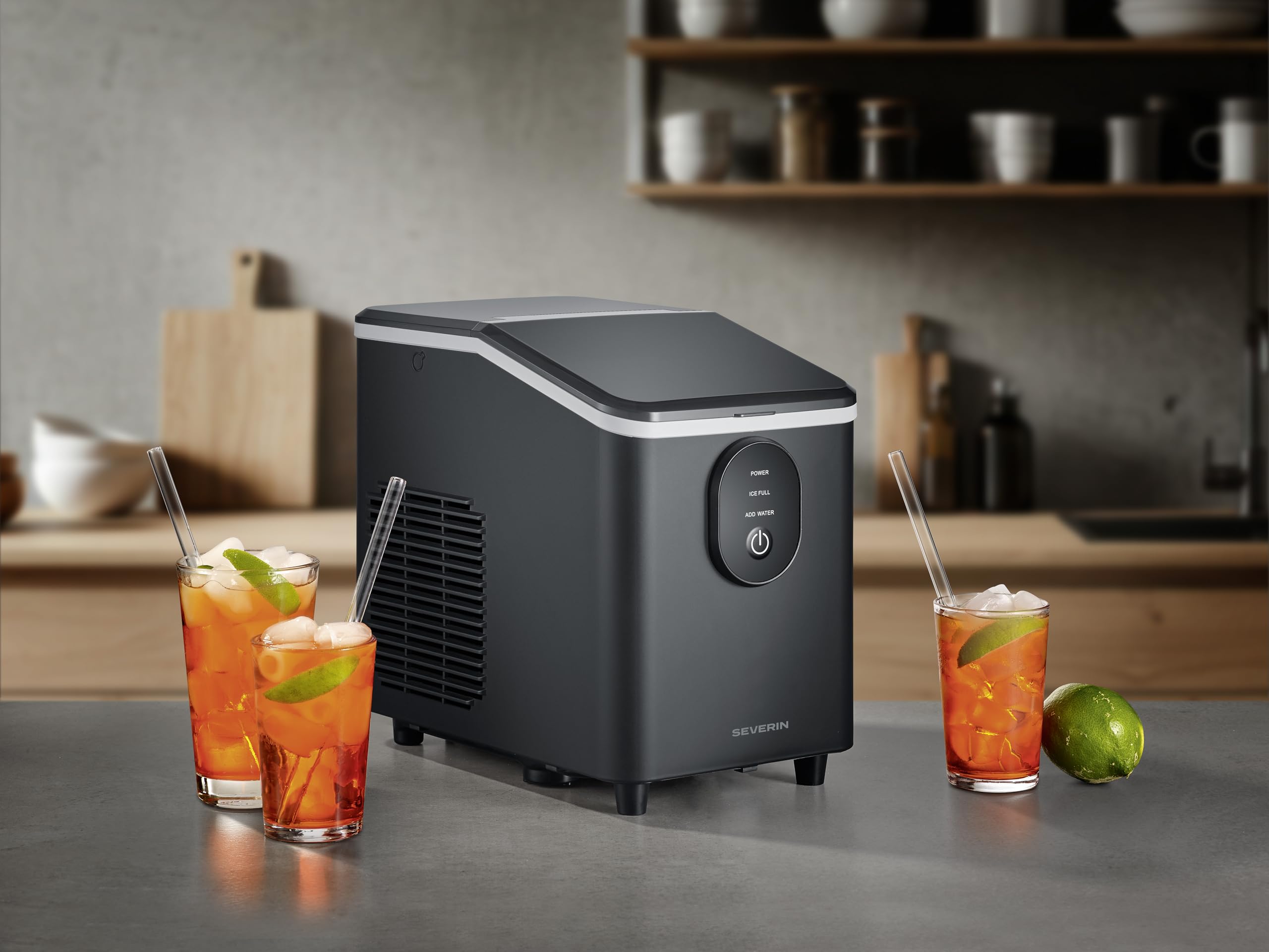 Severin Máquina para hacer cubitos de hielo, máquina para hacer hielo, 8 cubitos en solo 8 minutos, capacidad 1,2 l, fácil de usar y limpiar, apagado automático, diseño compacto, 120 W, negro, EZ 7415