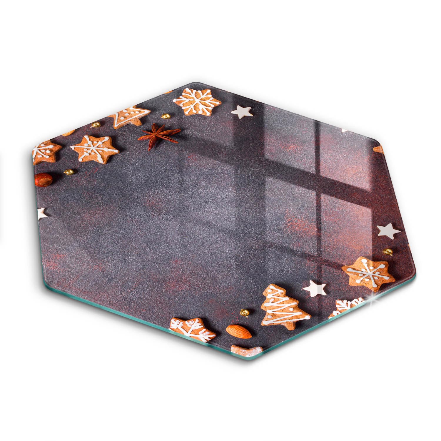 Planche à découper 40cm Wallfluent Cuisson Résistance en forme d'hexagone motif Noël en pain d'épice