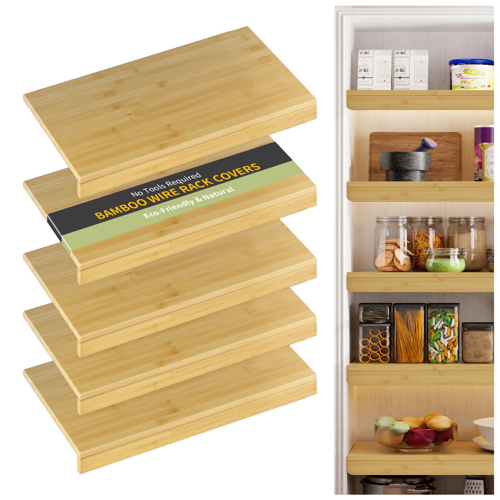 ClimbHope ClimbHope Wire Shelf Covers, Bamboo Wire Rack Covers for Pantry, Closet，Kitchen (5pcs, 30" W x 16" D, Natural)