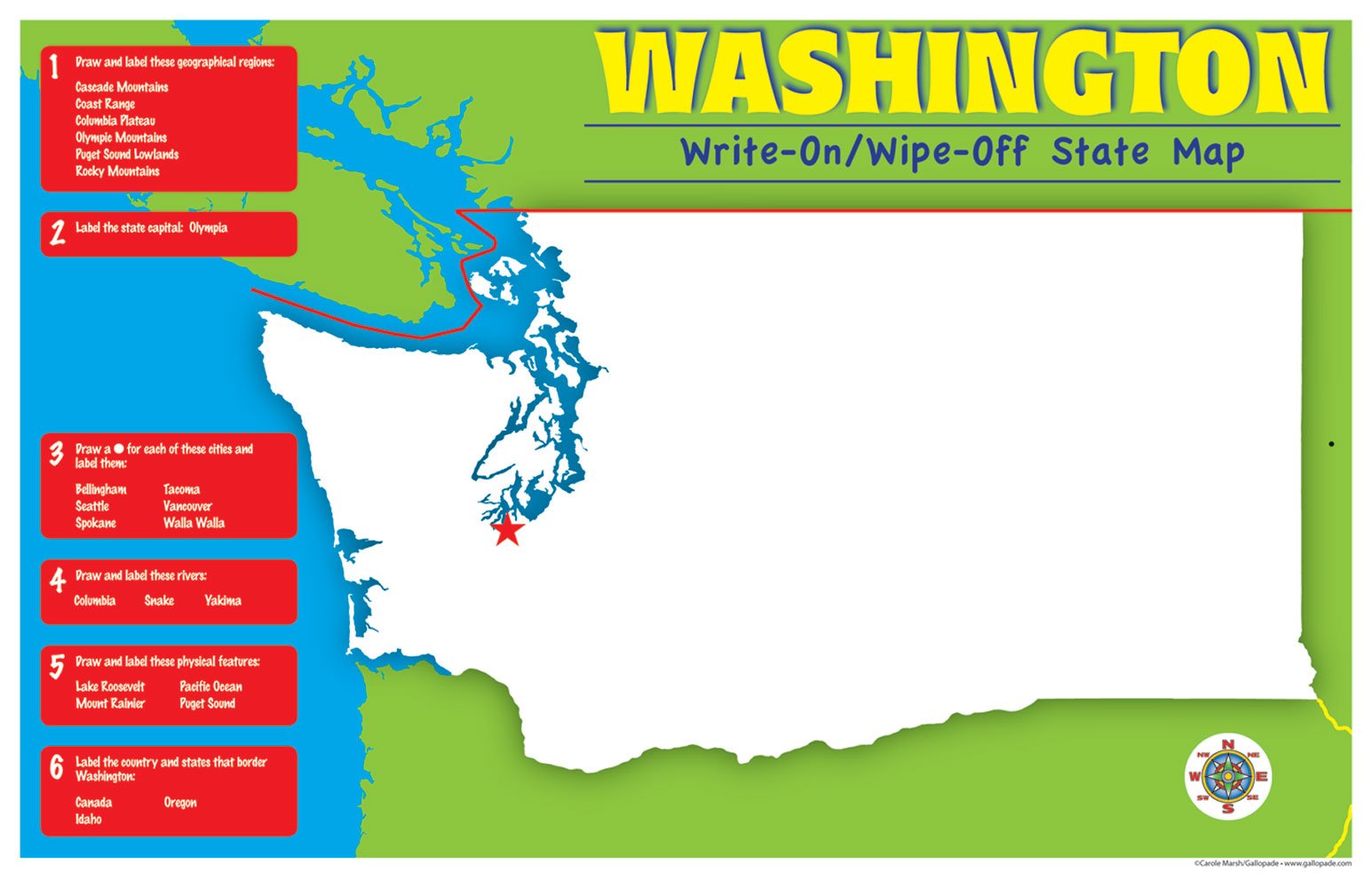 Gallopade Publishing Group Washington Write-On/Wipe-Off Desk Mat, State Map (9780635107244)