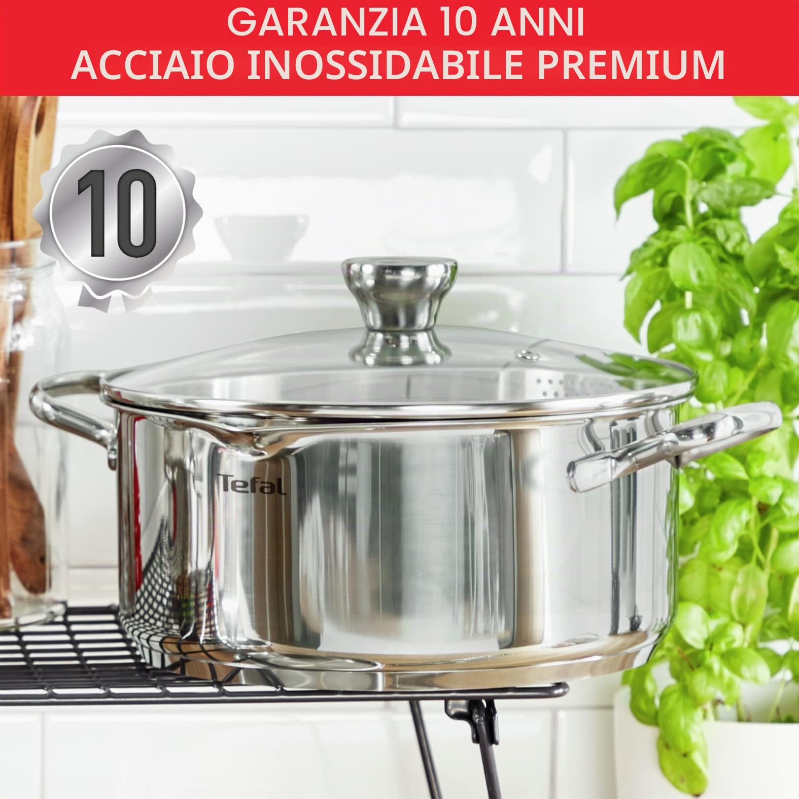 Tefal Utensili da cucina 6 pezzi, casseruola 16 cm, Pentole 20/24 cm, Coperchi in vetro, induzione, Acciaio inossidabile 18/10, Garanzia 10 anni, Base 3 strati, Duetto On A705S636