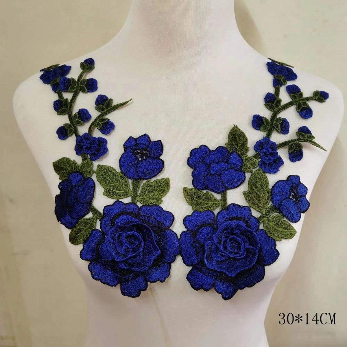 3D-Blumen-Stickerei-Applikation – 2 Stück Set, Rosarot – Zum Aufbügeln Oder Annähen Für Kleider, Röcke & Deko