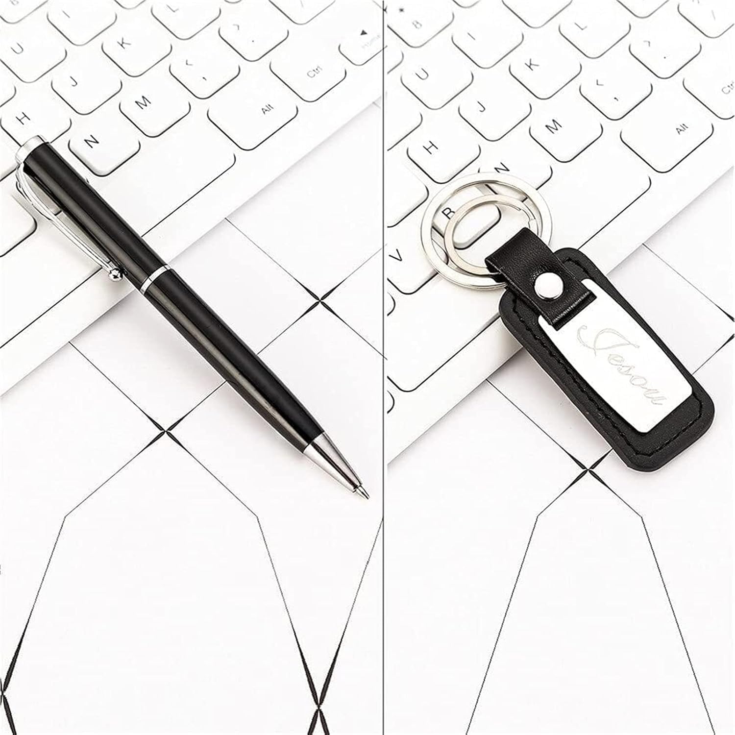 JS Collection - Set regalo da uomo per San Valentino, con orologio, portafoglio, cintura, occhiali da sole, penna, portachiavi, 6 pezzi, regalo perfetto per lui (nero)