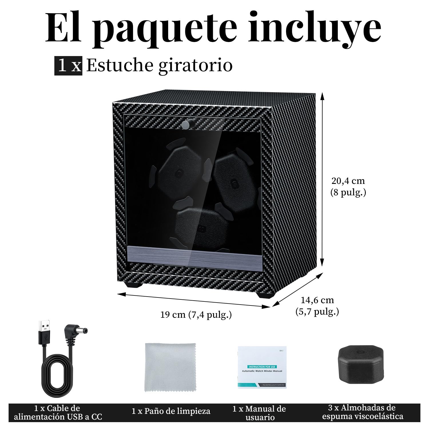 Mcbazel Cajas Giratorias para Relojes con luz LED, Motor Silencioso Watch Winder, Elegante Caja Enrollable Automática para 3 Relojes de hasta 45 mm, 4 Modos de Rotación y Alimentación por USB CC
