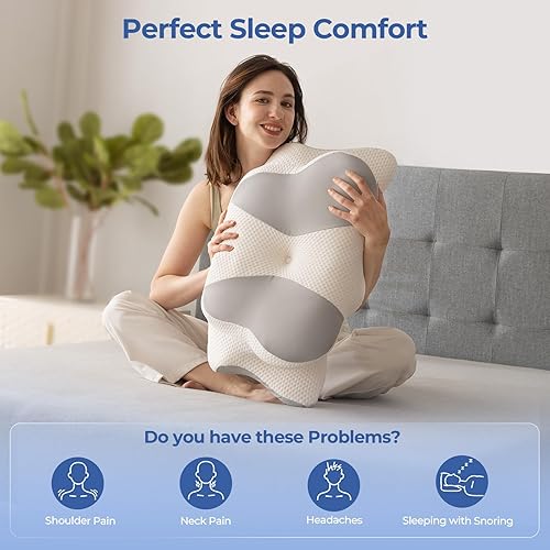 Miniatura 6 de Almohada cervical para el cuello, almohada ergonómica de espuma viscoelástica, diseño ortopédico para personas que duermen de lado, espalda y boca