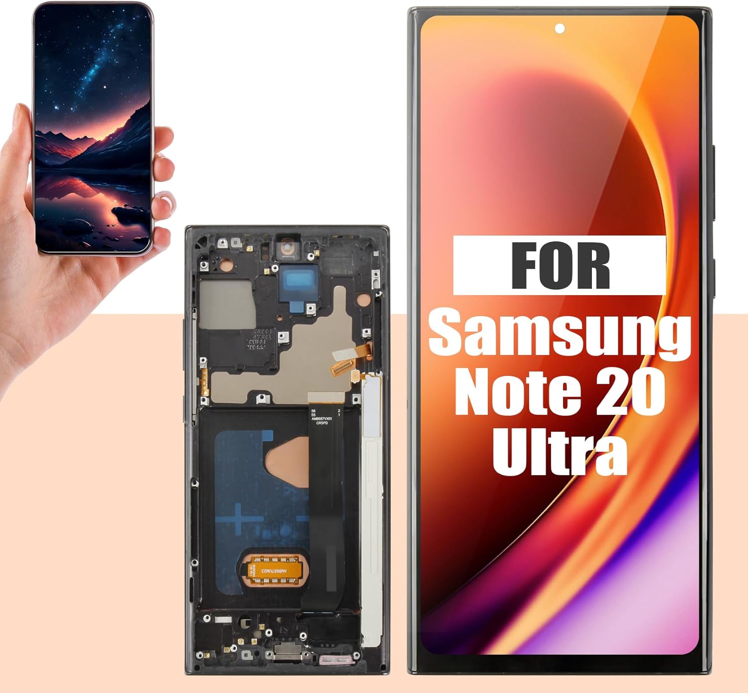 Replacement Screen for Samsung Galaxy Note 20 Ultra 5G (SM-N986U) - Premium OLED Display with Frame, Full Assembly Digitizer Touch Screen, Supports Ultrasonic Fingerprint Unlock,Repair Kit Included