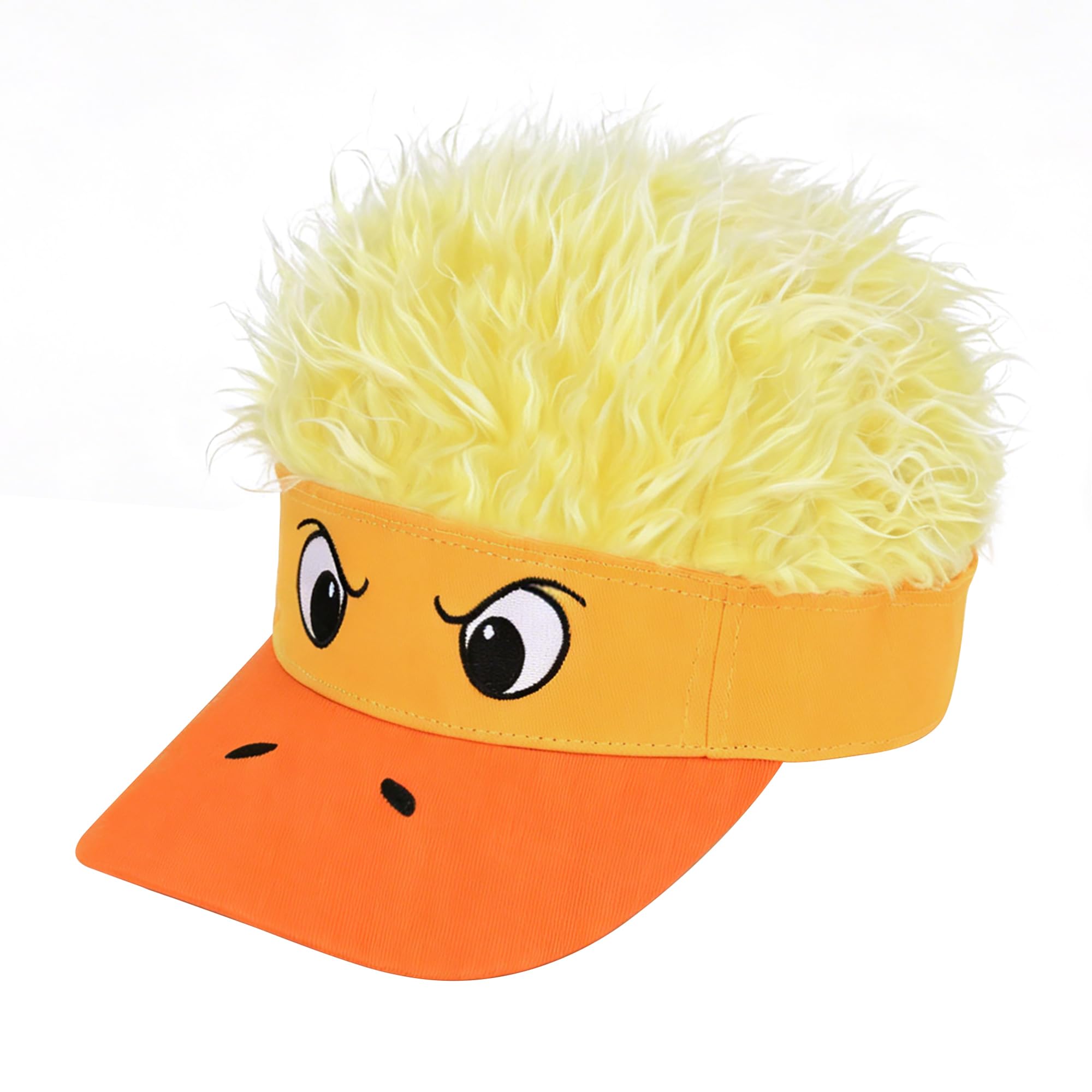 Funny Cartoon Duck Penguin Visor Cap with Big Eyes & Spiked Wig, Men Women Halloween Cosplay Party Animal Wig Hat Fake Hair Headwear Costume Accessory Wide Brim Golf Beach Baseball Cap Sun Hat