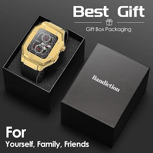 Miniatura 5 de Bandiction Funda resistente de diseño de lujo con correa compatible con Apple Watch Band de 1.732in 1.772in, funda protectora de metal con correa de