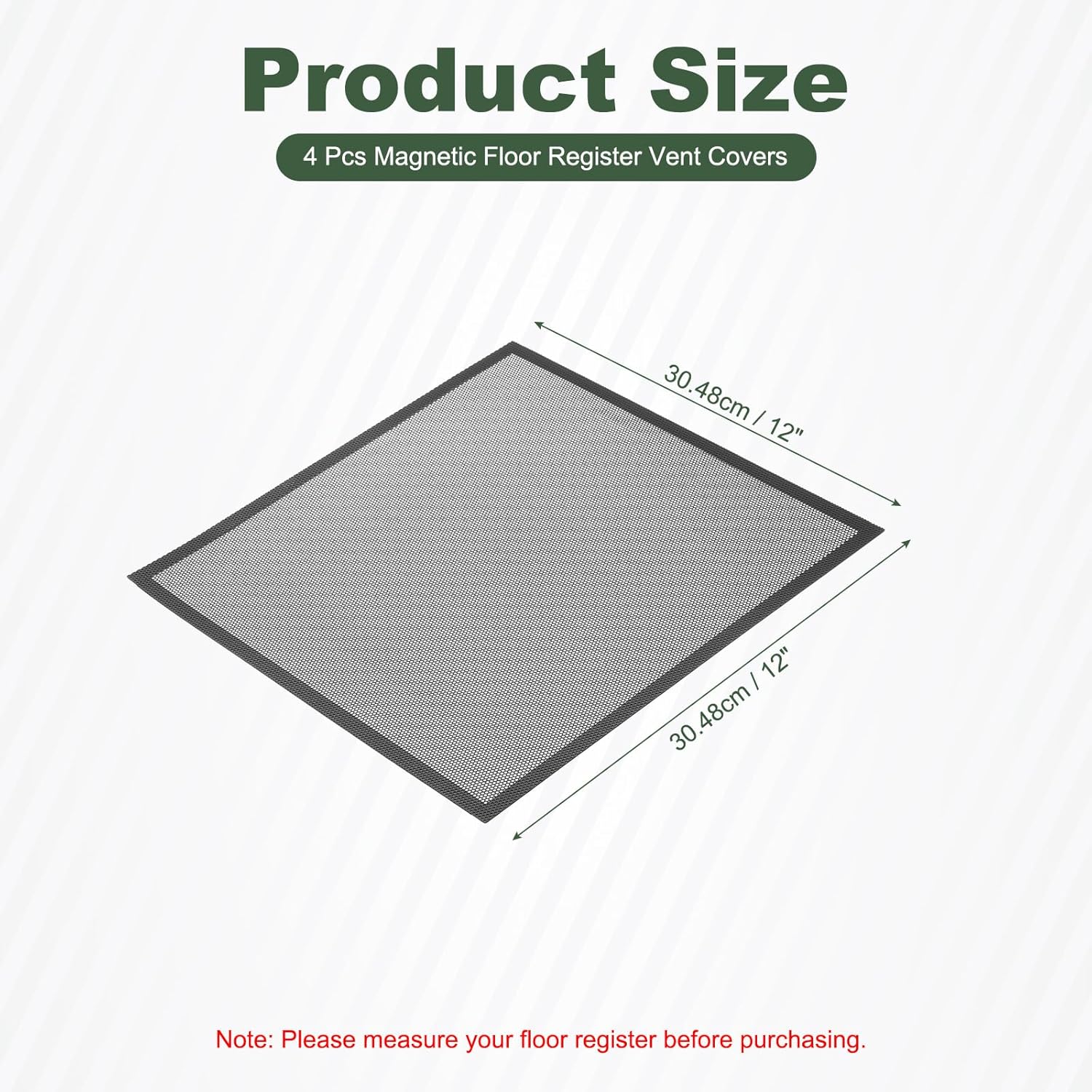 YOKIVE 4 Pcs Magnetic Floor Vent Covers, Floor Register Cover PVC Mesh Air Vent Screen Filters, Great for Home Floor, Wall, Ceiling, Catch Debris Hair Dust (Black, 12-Inch x 12-Inch)