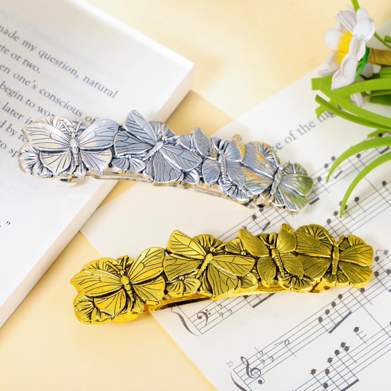 Amaxer Viking Gold Silver Barrettes for Women Girls Celtic Hair Clips for Thick Thin Hair Vintage French Hair Clips Hair Styling Accessories (Silver-Butterfly) - Image 3