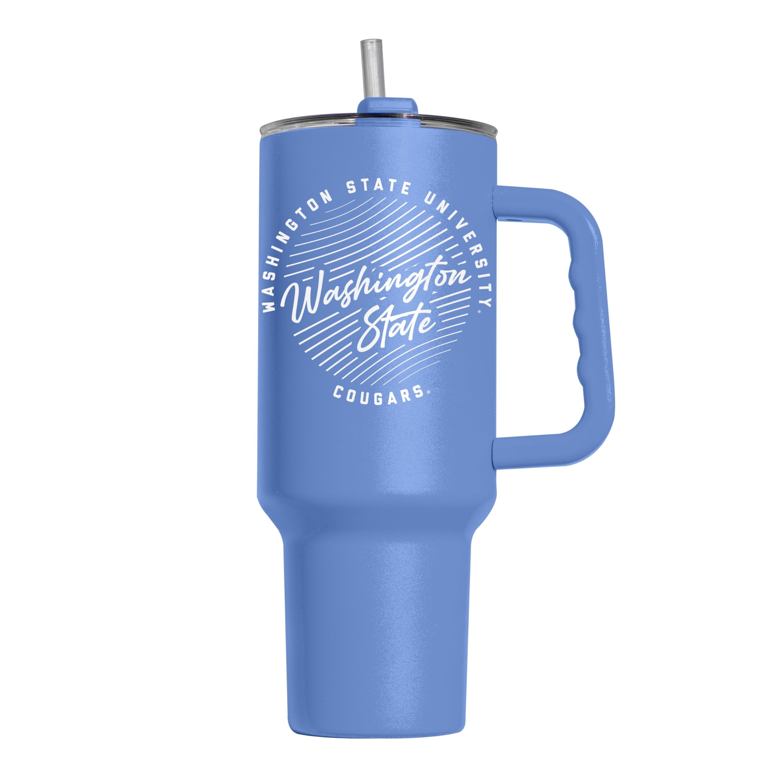 Logo Brands NCAA Washington State Cougars Retro Script Arctic 40 oz Tumbler with Handle - Stylish Everyday Use Powder Coated-Stainless Steel with Straw- Keeps Cold For Hours