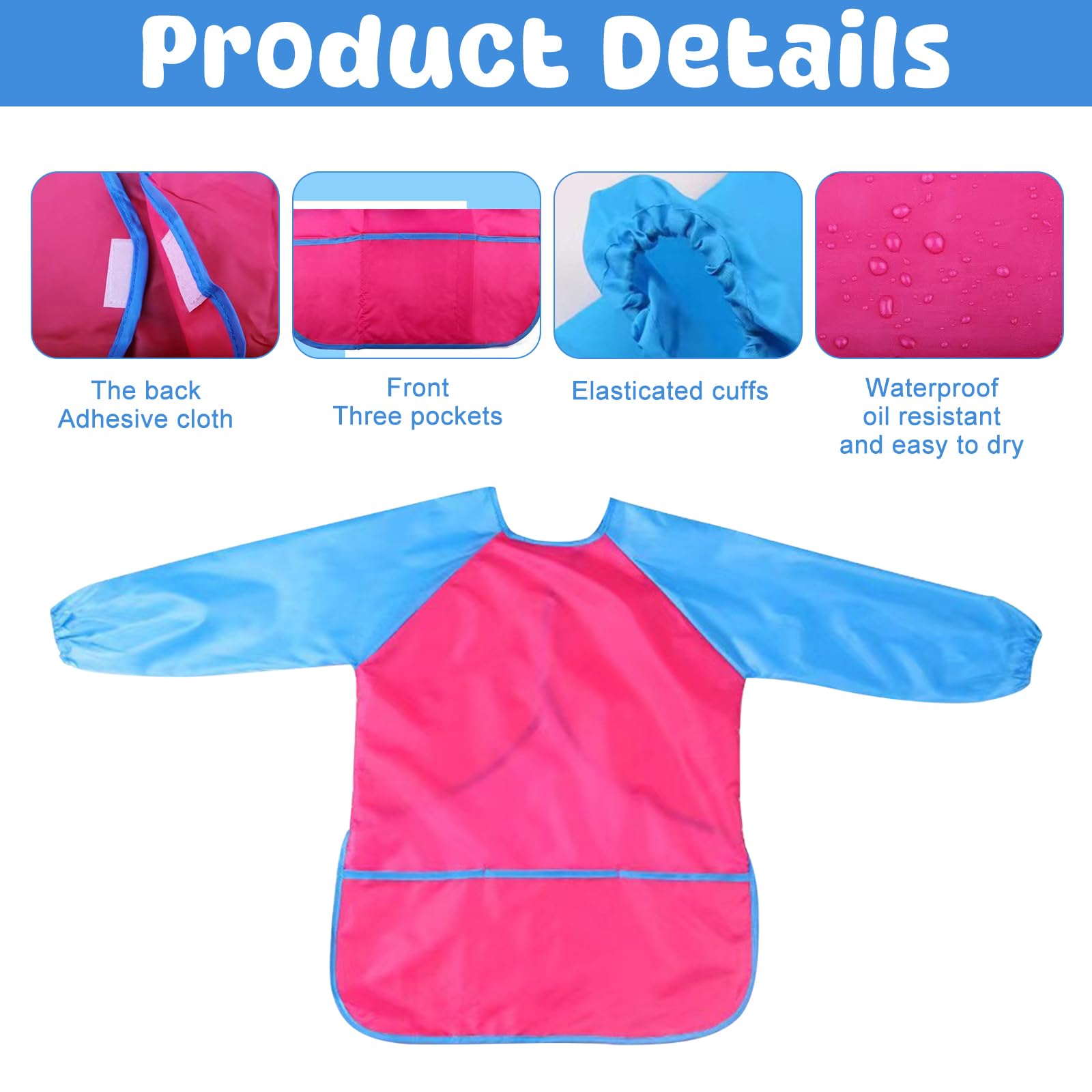 Tablier Peinture Enfant Imperméable avec Manches Longues Blouse 3-8 Ans Poches
