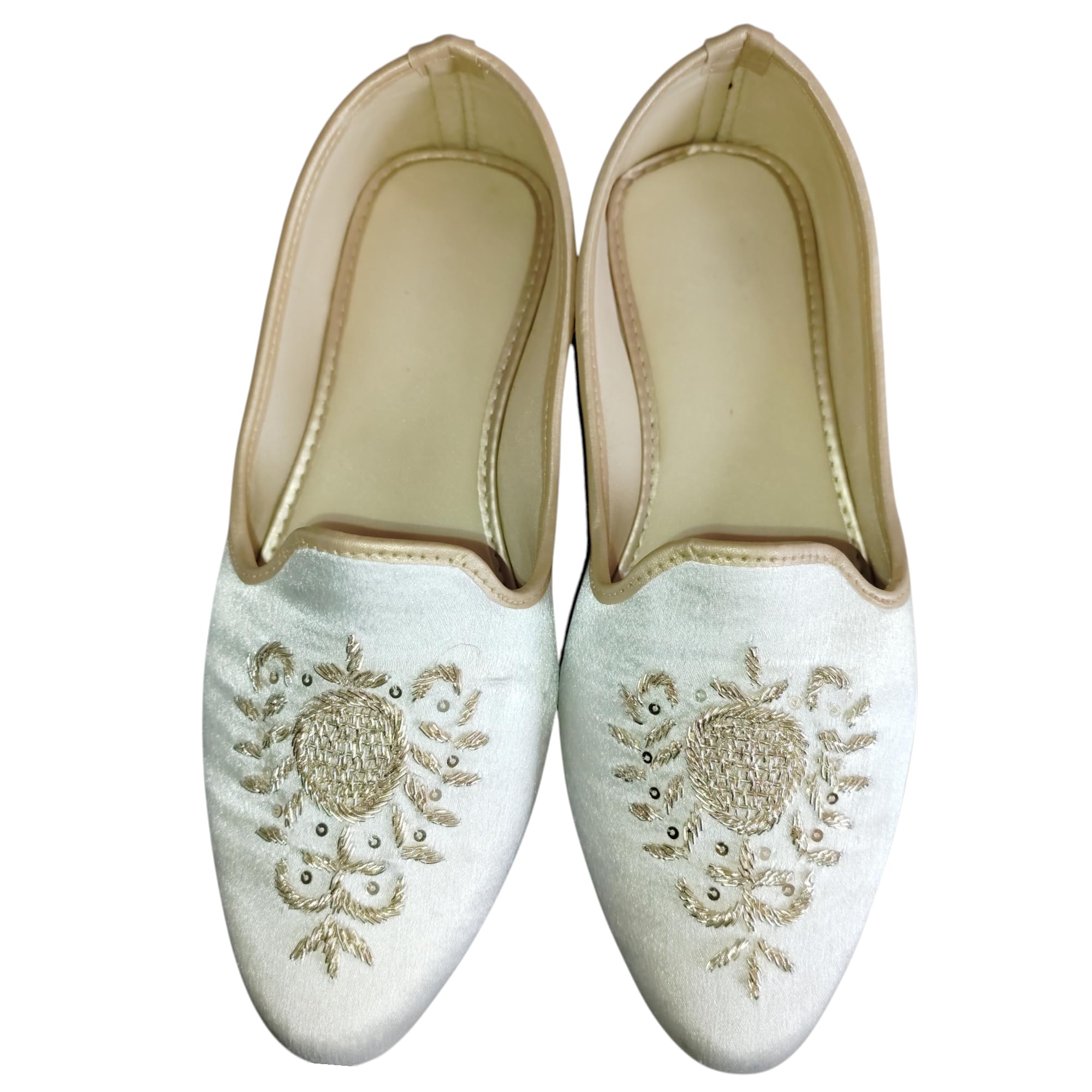 Sherwani Juti,Embroidered Velvet Mojari Shoes for Men, Off-White with Gold Embellishments,Indian Wedding, Slip-On Platform Heel-image-39