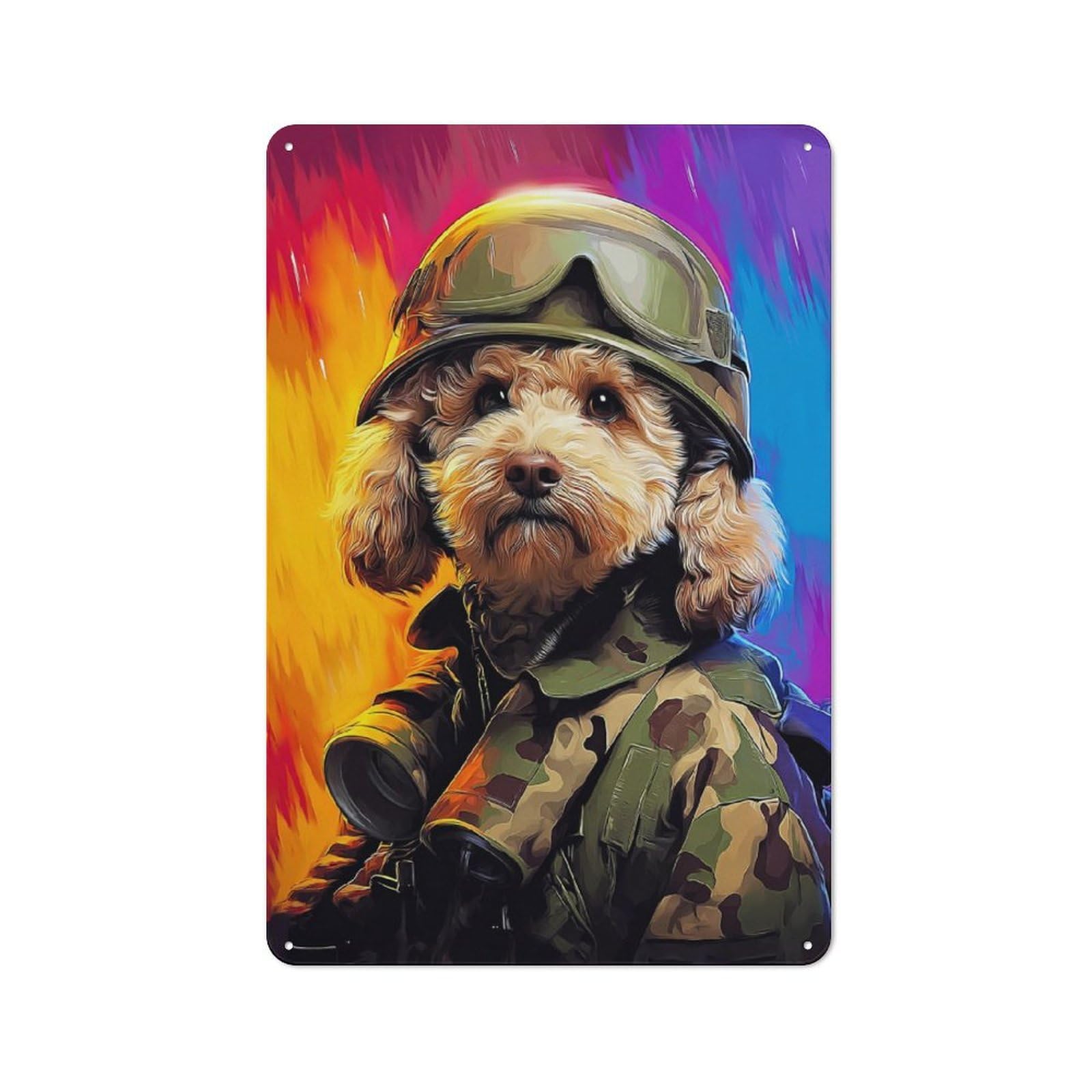 Junmoney Heroic Pup In Camo Gear -1 Retro Metal Sign 30X20cm, Garage Style Shed Wall Plaque For Garage, Hobby Room, Office Or Man Cave