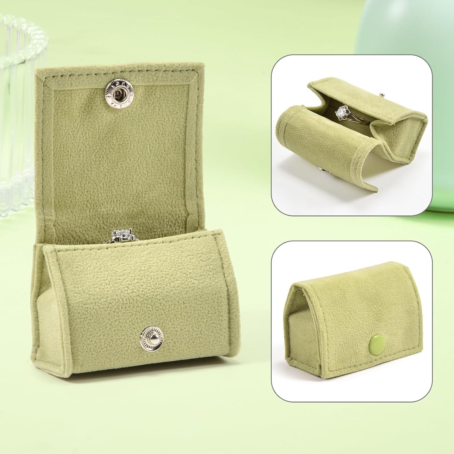 Compact Velvet Ring Box with Plush Interior and Exterior - Keep Your Rings Safe and Stylish On-The-Go Ideal Gift for Women Wife Mom Mother Daughter Best Friends Bestie Aunt Niece (Green) image 2