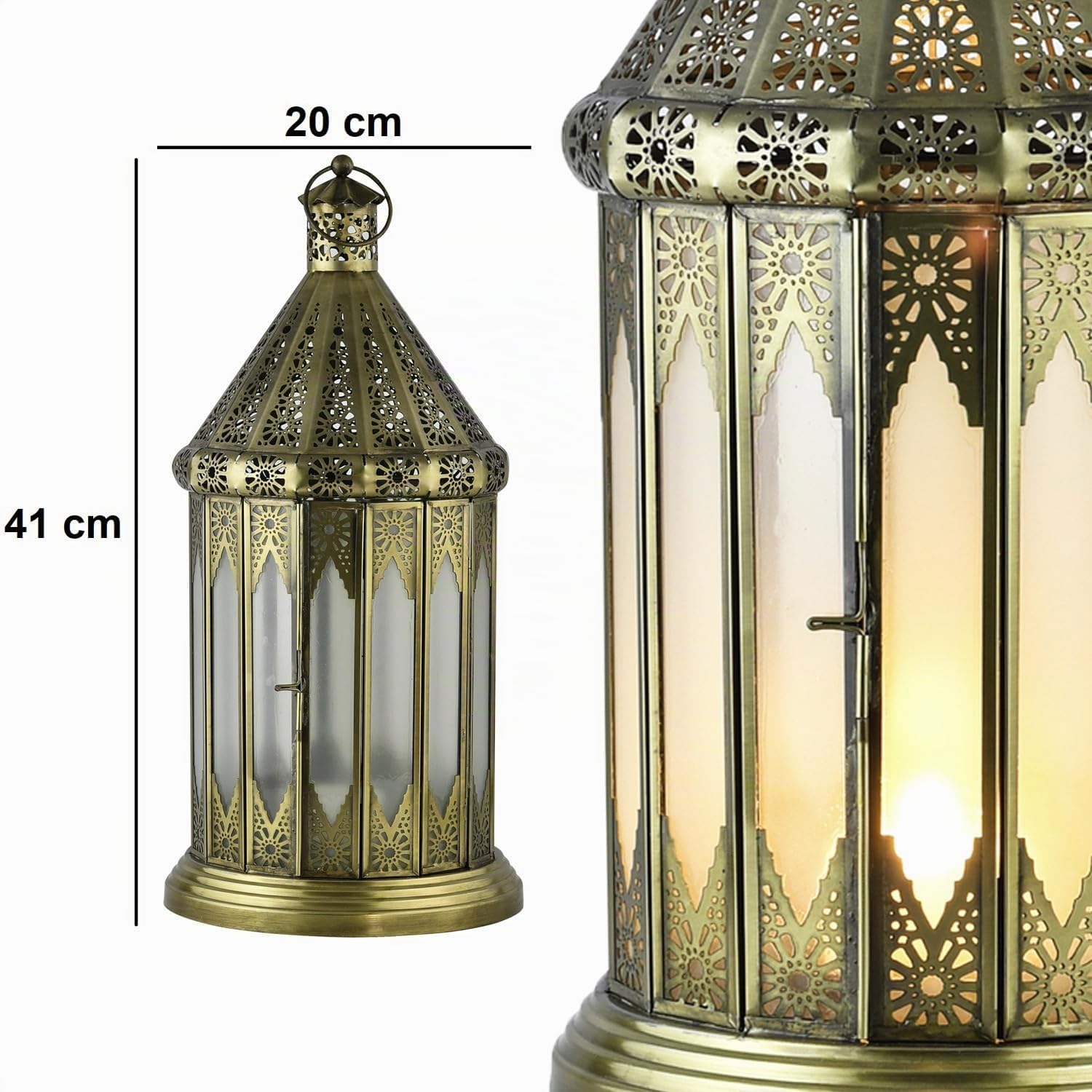 Orientalische Laterne Lilaf Deko aus Metall und Glas in Weiß 40 cm