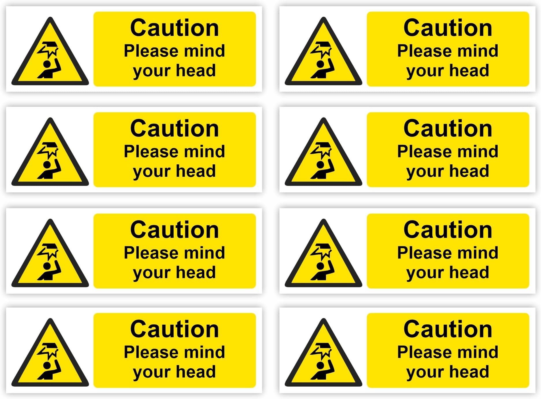 Small-Sized Multipack / 25x75mm Each (8-Pack) / Mind Your Head Self-Adhesive Signage/Vinyl Decals Removable & Wipeable/Indoor or Outdoor Stickers/Gloss Finish /