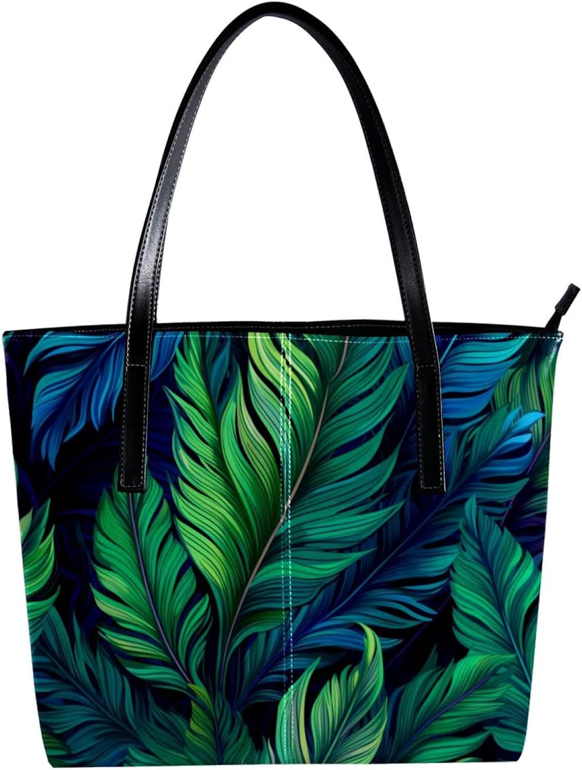 [YTYVAGT] 女性用財布、トートバッグ美学、レディーストートハンドバッグ,青緑の熱帯の葉