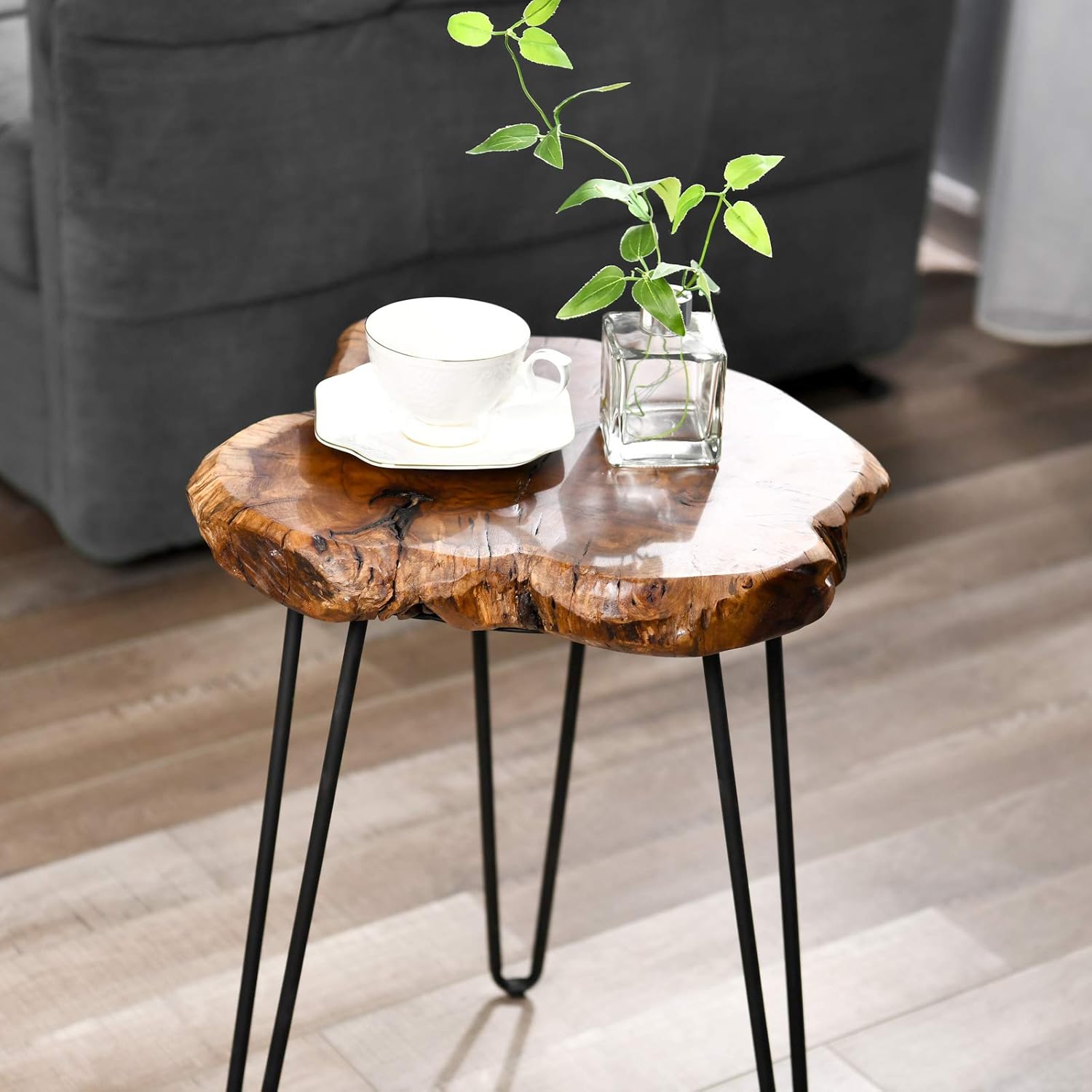 WELLAND Rustic Date Tree End Table Live Edge Side Table18 W x 15" D x 21" H Accent Table Plant Stand for Living Room Bedroom Home Office Patio(Unique Date Plus)