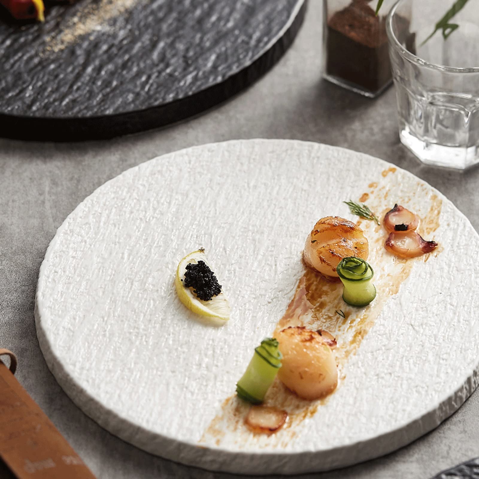 Foodservice Vassoio Vassoio Rotondo Vassoio for Serving Vassoio in Ceramica Vassoio Dessert Sushi Piastra Cucina Party Home Decor Bianco Nero per Feste, Tavolo, Cucina (Size : B)
