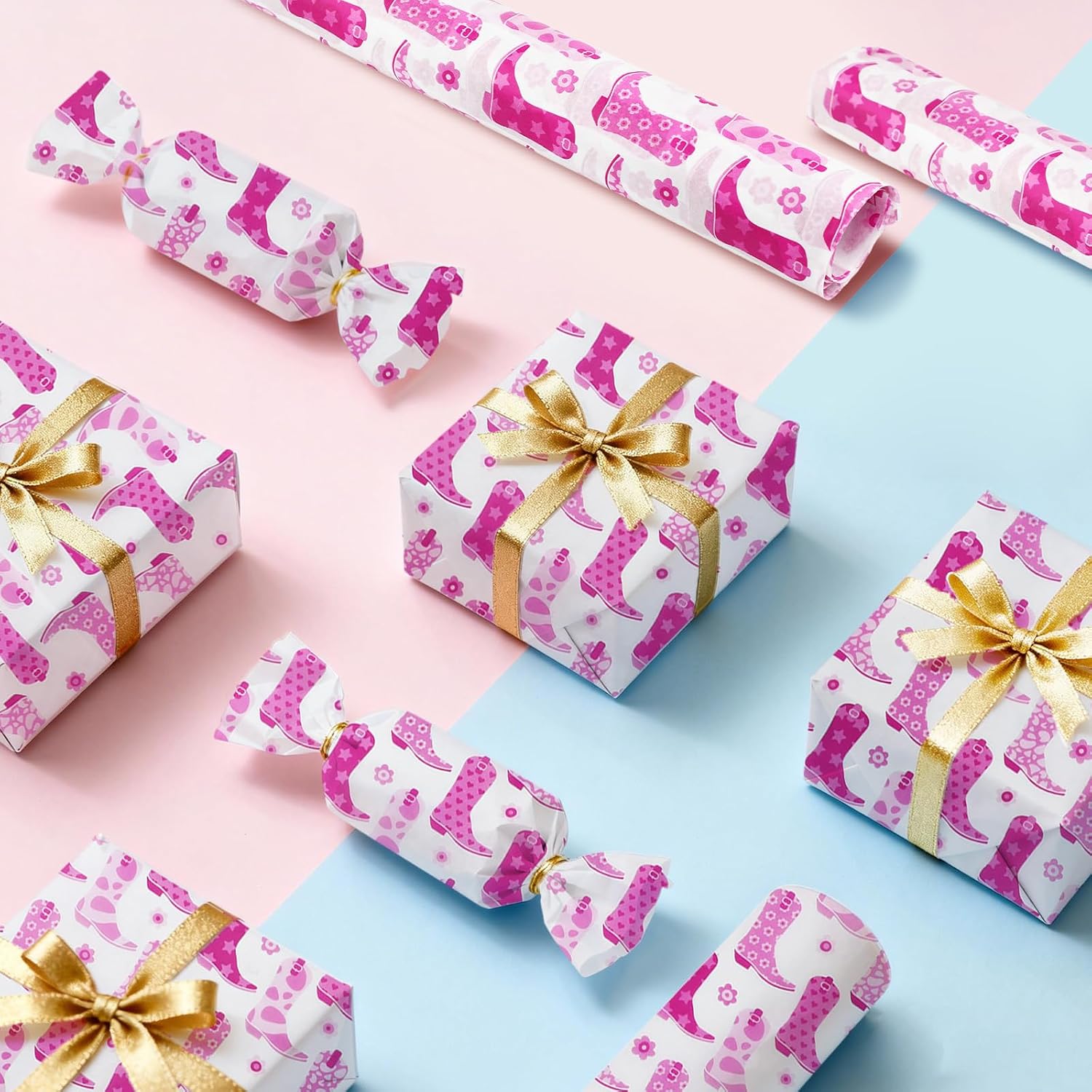 60 Sheets Gift Wrapping Tissue Paper Bulk, Pink Western Coquette Cowgirl Boots Tissue Paper for Gift Bags, Decorative Art Papers for DIY Crafts Wedding Birthday Baby Showers Holiday Party Decor, 20x14 Inches