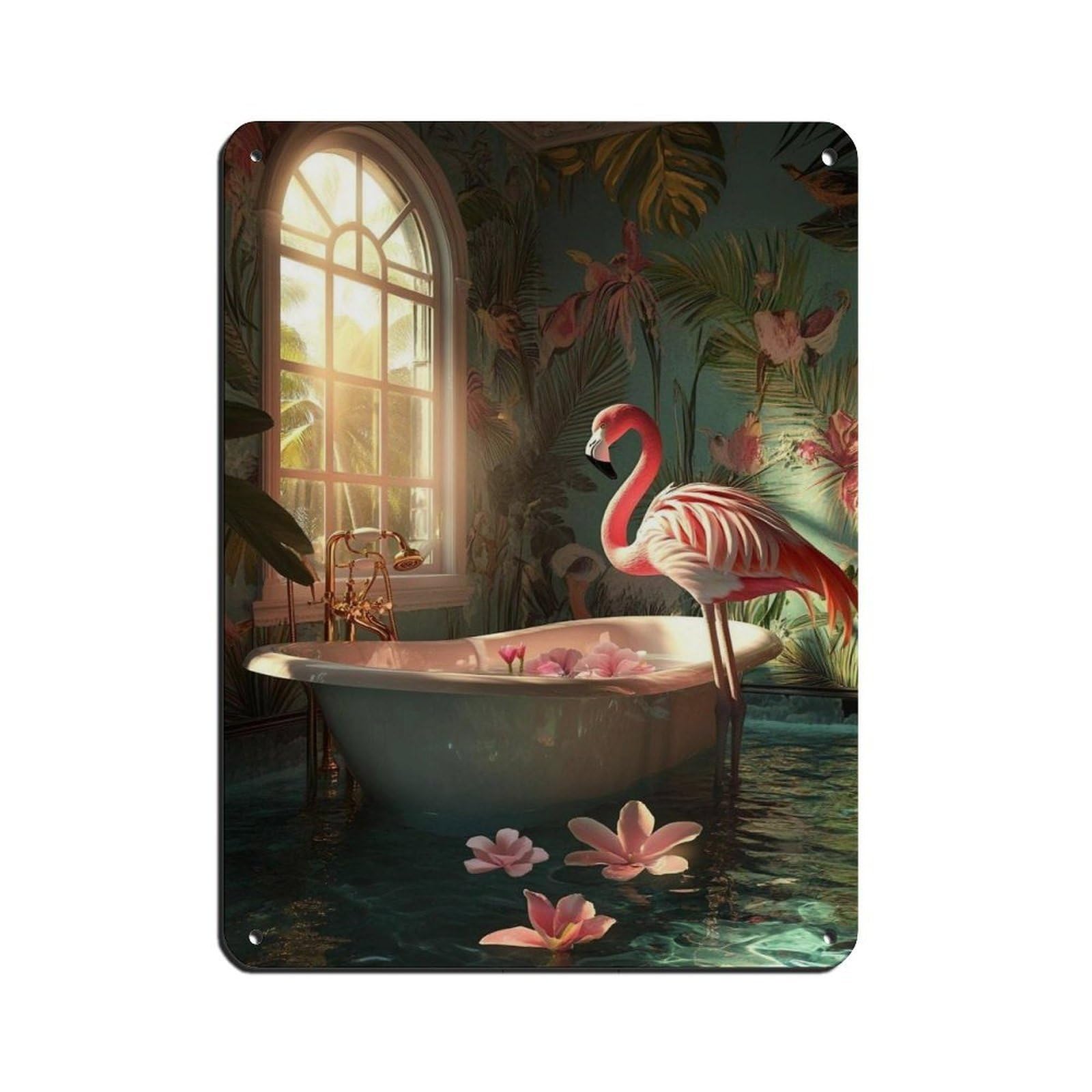 Tropical Flamingo, Pink Flamingo Poster Retro Poster Metal Tin Sign Chic Art Retro Iron Painting Bar People Cave Cafe Family Garage Poster Wall Decoration 12x16inch(30x40cm)